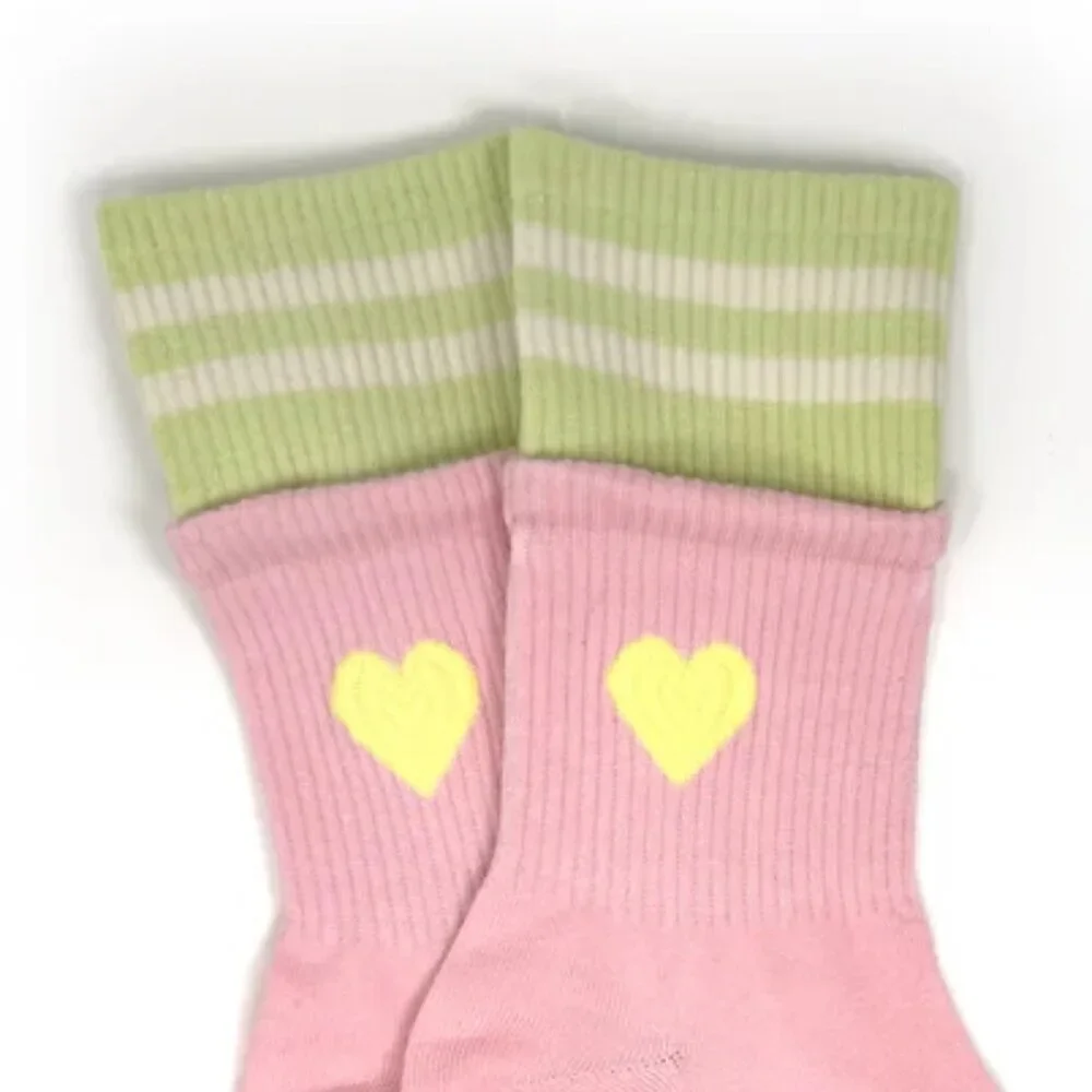 NWT Heart Cuff Sock-in-a-Sock Striped Layered Pink Socks